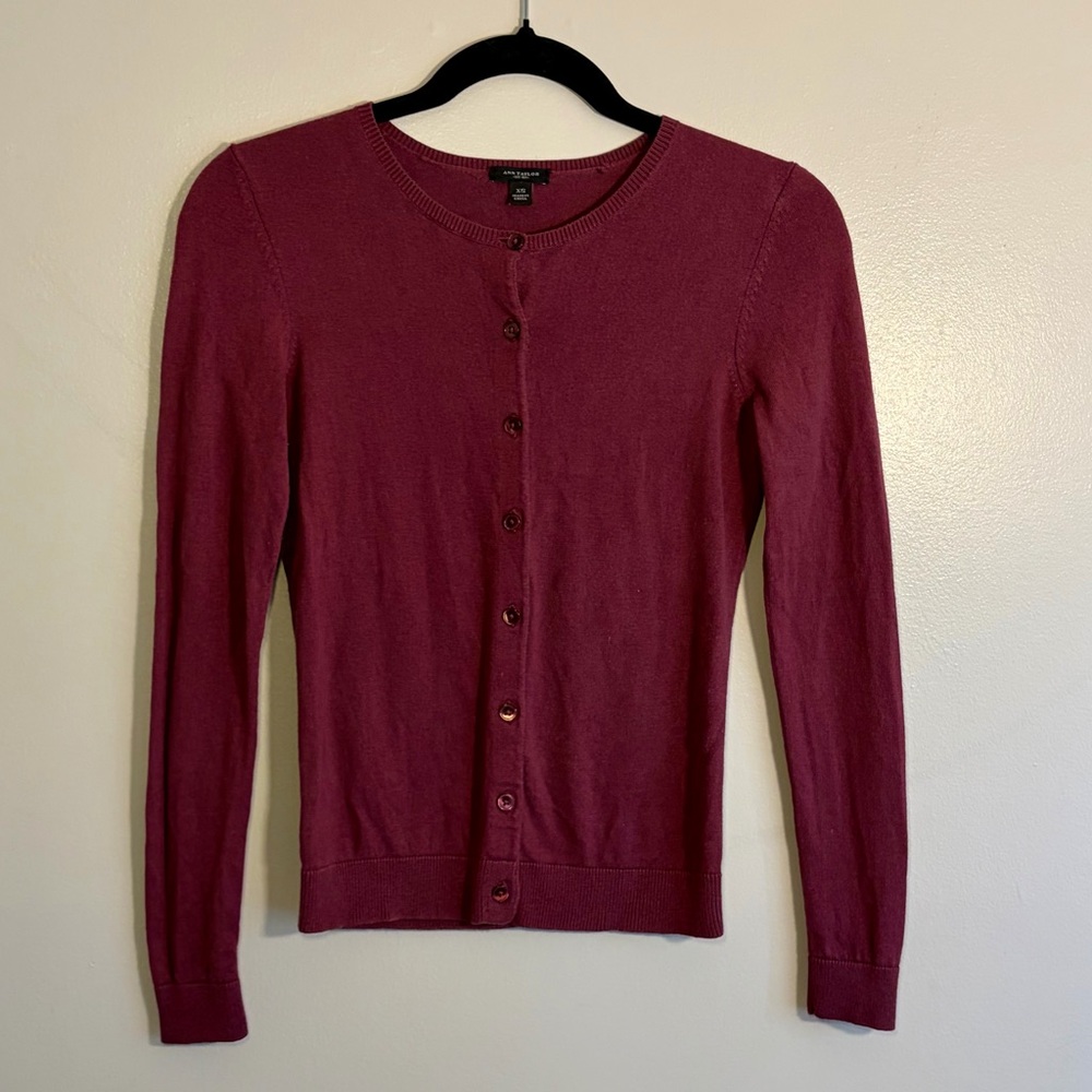 Ann Taylor Rich Burgundy Button-Up Cardigan